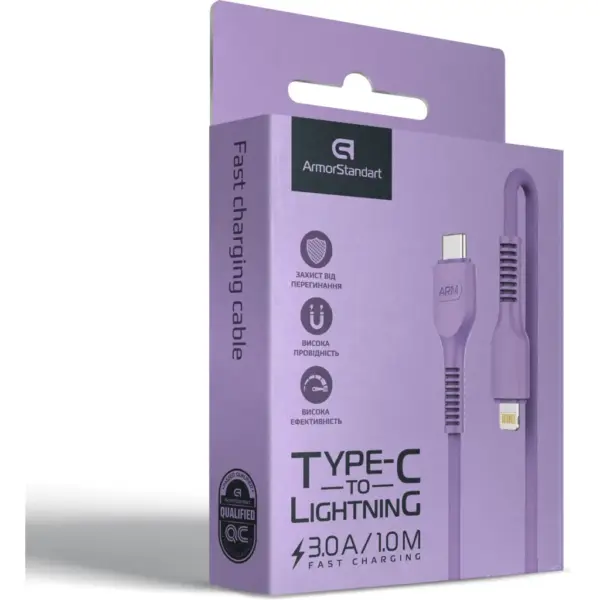 Дата кабель USB-C to Lightning 1.0m AR88 3A Purple Armorstandart (ARM65290)