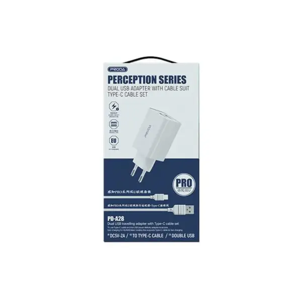 Зарядний пристрій Proda PD-A28i 2хUSB 2.4A + USB Ligthtning 1.0m (PD-A28i-WH) Зарядний пристрій Proda PD-A28i 2хUSB 2.4A + USB Ligthtning 1.0m (PD-A28i-WH)