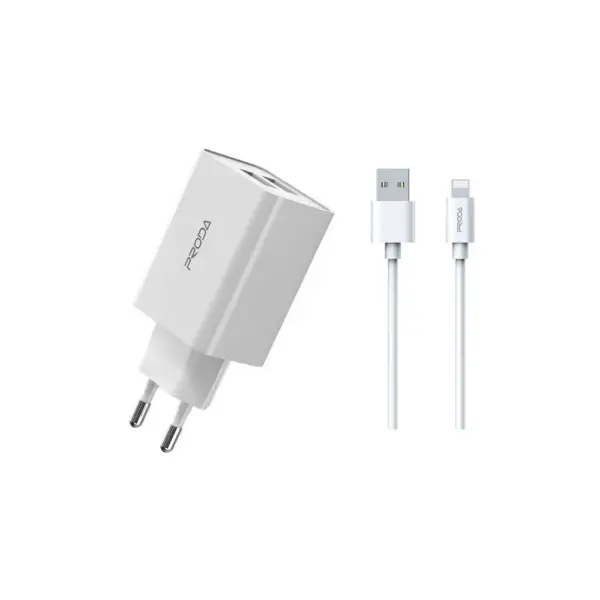 Зарядний пристрій Proda PD-A28i 2хUSB 2.4A + USB Ligthtning 1.0m (PD-A28i-WH) Зарядний пристрій Proda PD-A28i 2хUSB 2.4A + USB Ligthtning 1.0m (PD-A28i-WH)