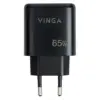Зарядний пристрій Vinga GaN 65W PD+QC 2C1A ports Wall Charger (VCPCHCCA65B)