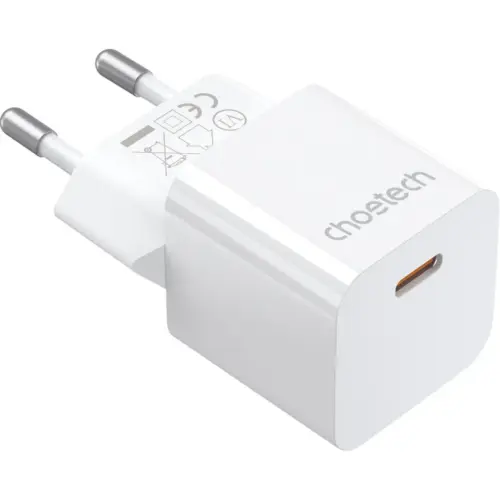 Зарядний пристрій Choetech GaN USB-C 20W QC3.0/PD/PPS (PD5010-EU-WH) Зарядний пристрій Choetech GaN USB-C 20W QC3.0/PD/PPS (PD5010-EU-WH)