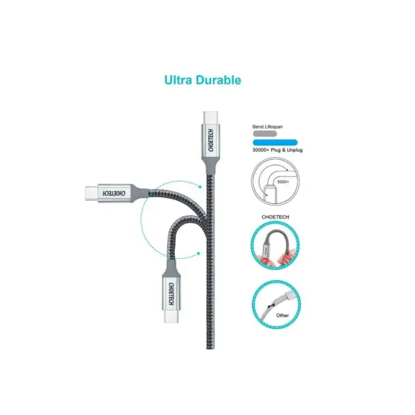 Дата кабель USB-C to USB-C 1.8m USB 2.0 100W Choetech (XCC-1002-GY)