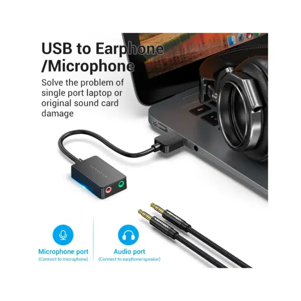 Звукова плата Vention Audio USB 2х3,5 мм jack 0.15m (CDYB0)