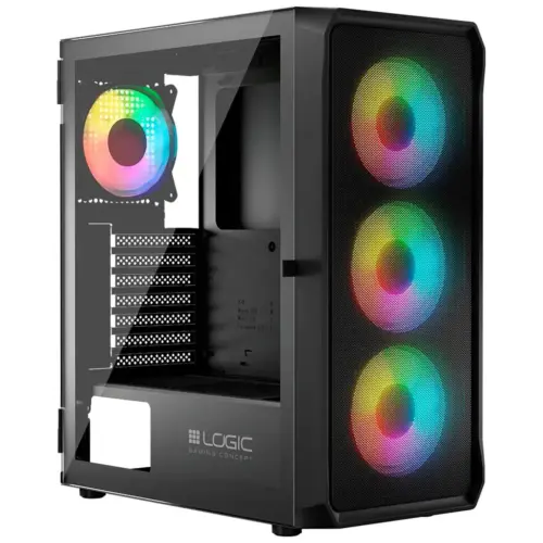 Корпус для ПК Logic concept PORTOS MESH+GLASS ARGB fans 4x120mm BLACK (AT-PORTOS-10-0000000-0002)