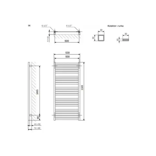 Сушарка для рушників Terma 1185x530 Marlin (WGMAR118053K916SX)