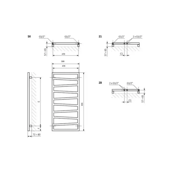 Сушарка для рушників Terma 835х500 Zigzag (WGZIG083050K9M5SX)