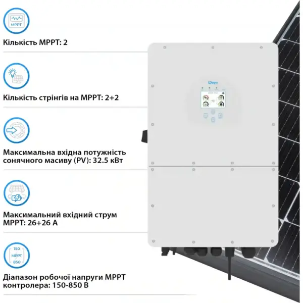 Сонячний інвертор Deye SUN-25K-SG01HP3-EU, 25кВт (SUN-25K-SG01HP3-EU)