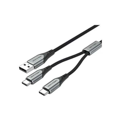 Дата кабель USB 2.0 AM to 2хUSB-C M 1.0m 2.4А 480Mbps Aluminum Vention (CQOHF)
