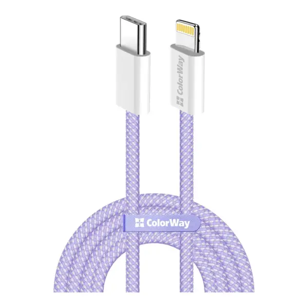 Дата кабель USB-C to Lightning 1.0m 27W purple ColorWay (CW-CBPDCL061-PU) Дата кабель USB-C to Lightning 1.0m 27W purple ColorWay (CW-CBPDCL061-PU)