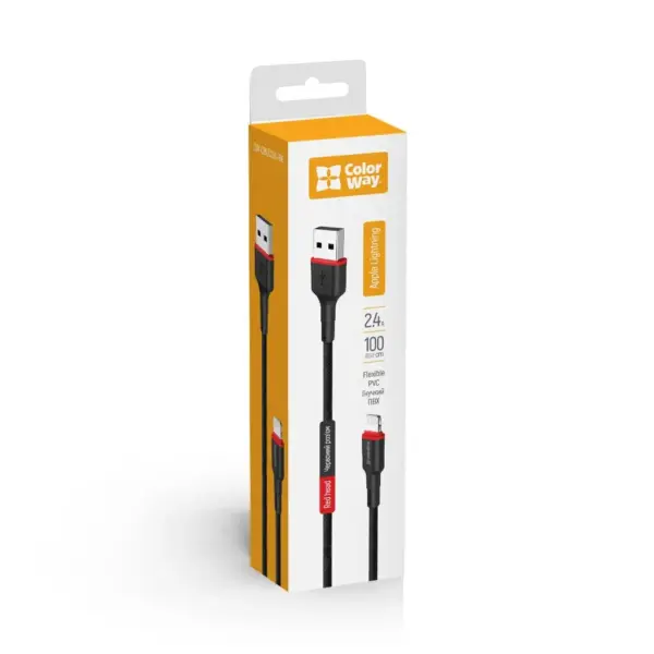 Дата кабель USB 2.0 AM to Lightning 1.0m 2.4А black ColorWay (CW-CBUL064-BK)