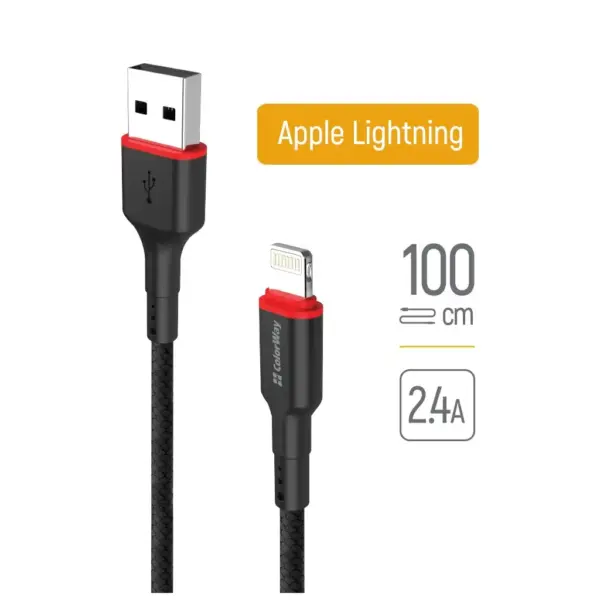 Дата кабель USB 2.0 AM to Lightning 1.0m 2.4А black ColorWay (CW-CBUL064-BK)