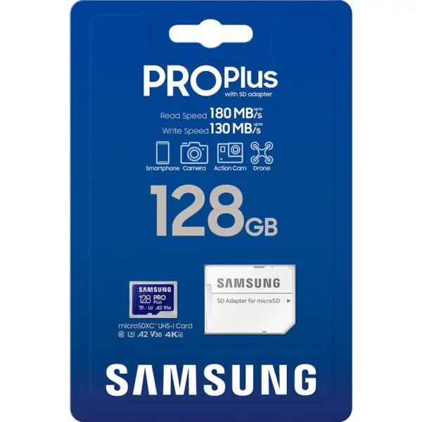 Карта пам'яті Samsung 128 GB microSDXC Pro Plus UHS-I U3 V30 A2 Class 10 + SD-adapter (MB-MD128SA/EU)