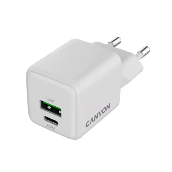 Зарядний пристрій Canyon CU20AC GaN 20W 1xPD 1xQC EU White (CNS-CUW20AC)