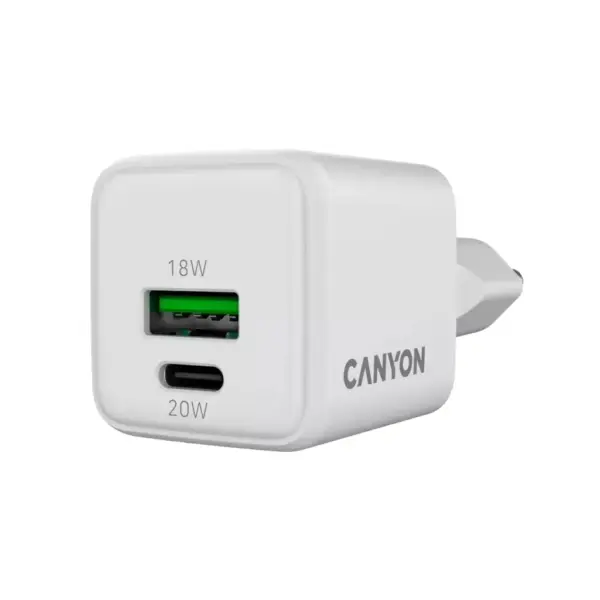 Зарядний пристрій Canyon CU20AC GaN 20W 1xPD 1xQC EU White (CNS-CUW20AC)