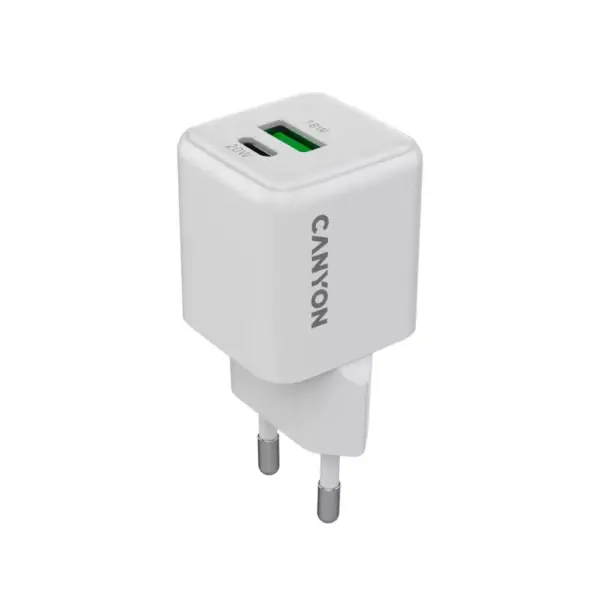 Зарядний пристрій Canyon CU20AC GaN 20W 1xPD 1xQC EU White (CNS-CUW20AC)