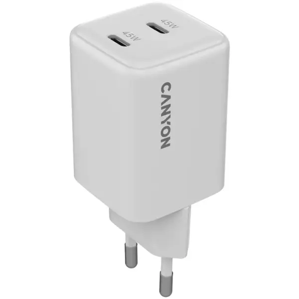 Зарядний пристрій Canyon CU45CC GaN 45W 2xPD EU White (CNS-CUW45CC)