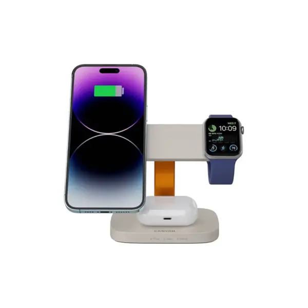 Зарядний пристрій Canyon wireless charger HEXAGON WCS-310 3in1 LightGrey/Orange (CNS-WCS310LGOR)