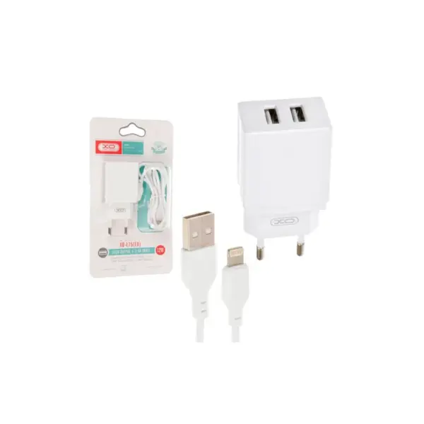 Зарядний пристрій XO L75 2USB/2.4A + Lightning White (XO-L75-L)