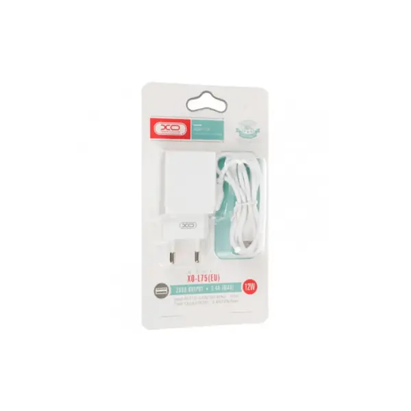 Зарядний пристрій XO L75 2USB/2.4A + Lightning White (XO-L75-L)