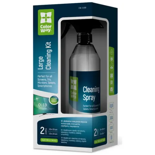 Спрей для очищення ColorWay Cleaning Kit, Large, OLED/LED/LCD/TFT, 550ml, microfibre*2 (CW-5500)