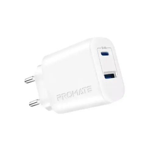 Зарядний пристрій Promate 17W USB-C + USB-A (biplug-2.white)