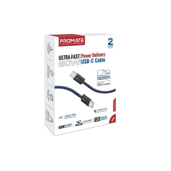Дата кабель USB-C to USB-C 1.2m Promate (ecoline-cc120.navy) Дата кабель USB-C to USB-C 1.2m Promate (ecoline-cc120.navy)