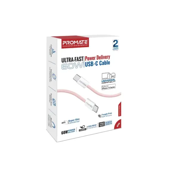 Дата кабель USB-C to USB-C 1.2m Promate (ecoline-cc120.pink)