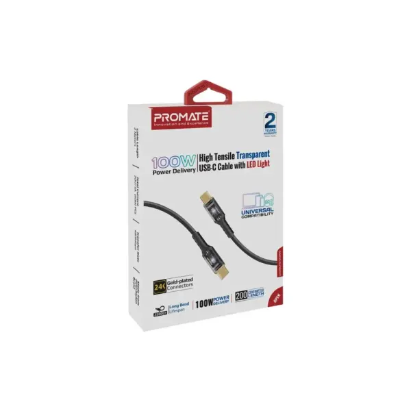 Дата кабель USB-C to USB-C 2.0m Promate (lucidline-cc200.black)