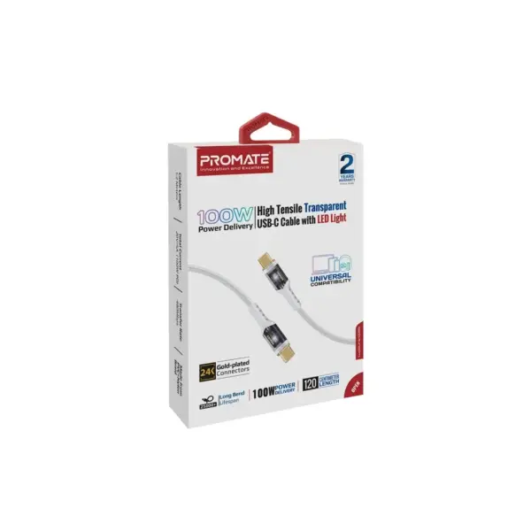 Дата кабель USB-C to USB-C 2.0m Promate (lucidline-cc200.white)