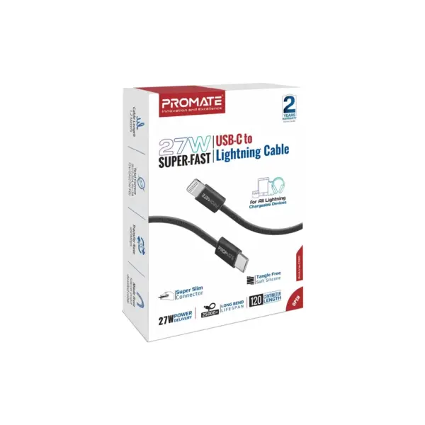 Дата кабель USB-C to Lightning 1.2m Promate (ecoline-ci120.black)