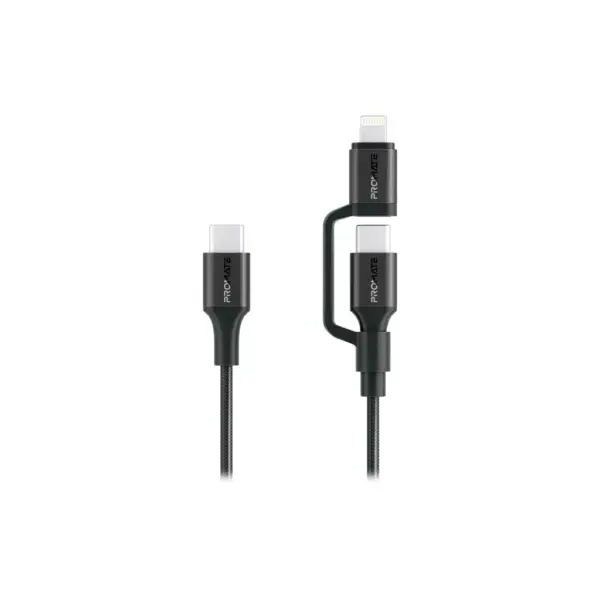 Дата кабель USB-C to USB-C + Lightning black Promate (powerlink-cci.black)