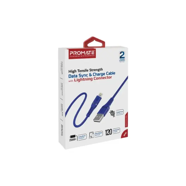 Дата кабель USB 2.0 AM to Lightning 1.2m blue Promate (powerline-ai120.blue)