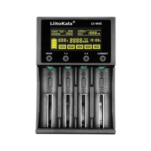 Зарядний пристрій для акумуляторів Liitokala 4 Slots, Type-C, LED disp, Li-ion 3.7V/1.2V, AA/AAA, 18650/26650/16340/14500/10440/18500 (Lii-M4S)