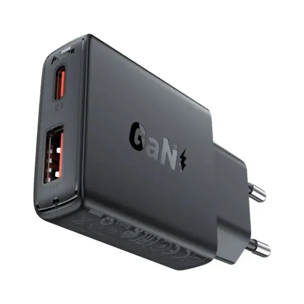 Зарядний пристрій Acefast 2xUSB 30W (USB-C+USB-A) Gan A69 ultra-thin Fast Charger Black (6974316282709)