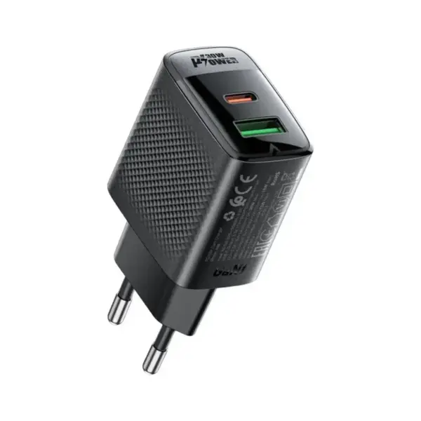 Зарядний пристрій Acefast 2xUSB 30W (USB-C+USB-A) Gan A98 Black (6974316283263)