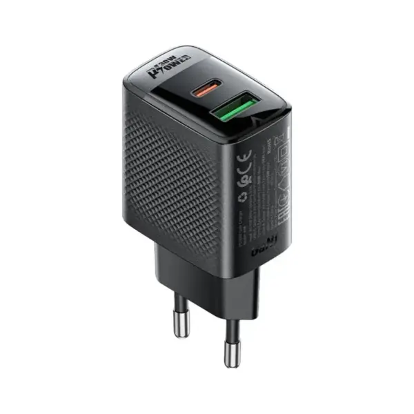 Зарядний пристрій Acefast 2xUSB 30W (USB-C+USB-A) Gan A98 Black (6974316283263)