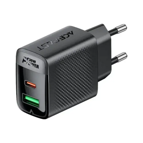 Зарядний пристрій Acefast 2xUSB 30W (USB-C+USB-A) Gan A98 Black (6974316283263)