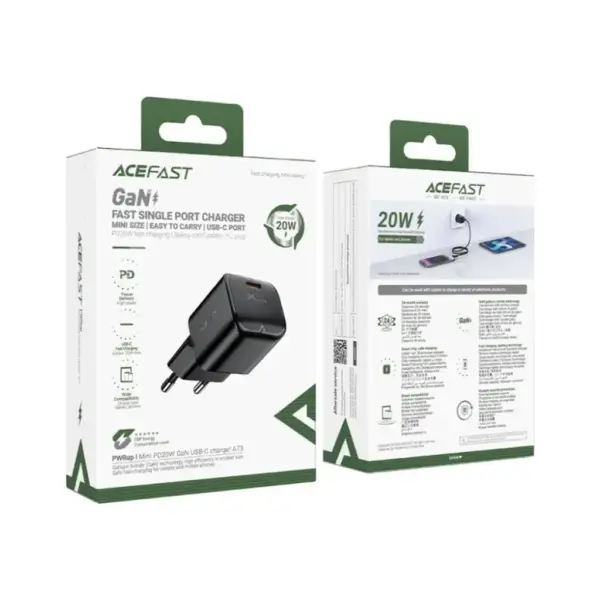 Зарядний пристрій Acefast USB-C 20W Gan A73 mini Fast Charger Black (6974316282648)