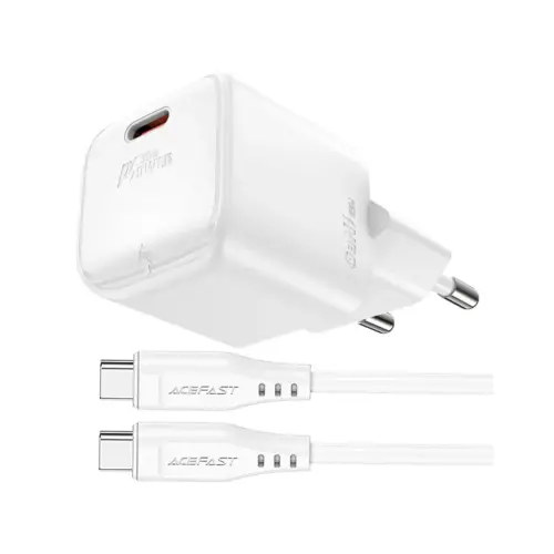 Зарядний пристрій Acefast USB-C 30W Gan A77 mini + USB-C cable Fast Charger White (6974316282853)