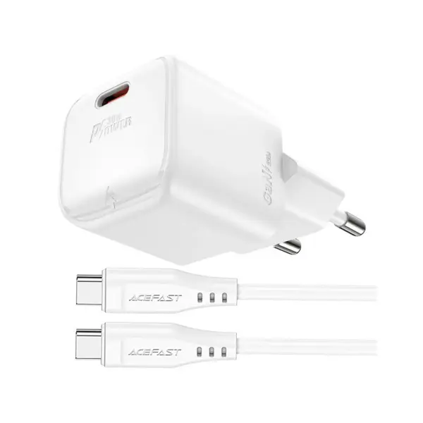 Зарядний пристрій Acefast USB-C 30W Gan A77 mini + USB-C cable Fast Charger White (6974316282853)