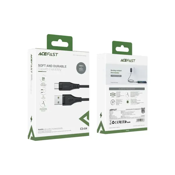 Дата кабель USB 2.0 AM to USB-C 1.2m 3.0A TPE Black Acefast (6974316280866) Дата кабель USB 2.0 AM to USB-C 1.2m 3.0A TPE Black Acefast (6974316280866)