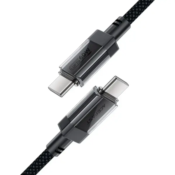 Дата кабель USB-C to USB-C 1.2m 60W stainless steel C12-03 Black Acefast (6974316283317)