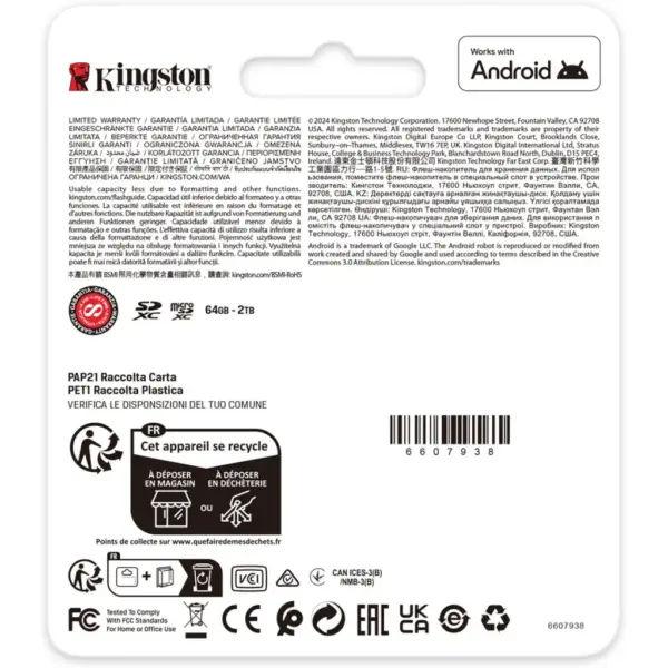 Карта пам'яті Kingston 64GB microSDXC сlass 10 UHS-I U3 V30 A2 Canvas Go Plus G4 (SDCG4/64GB)