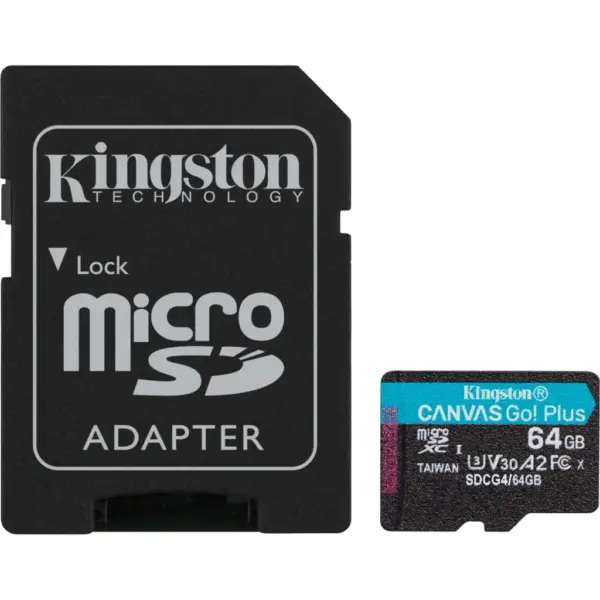 Карта пам'яті Kingston 64GB microSDXC сlass 10 UHS-I U3 V30 A2 Canvas Go Plus G4 (SDCG4/64GB)