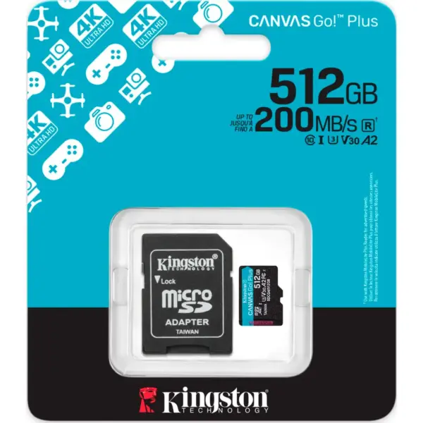 Карта пам'яті Kingston 512GB microSDXC сlass 10 UHS-I U3 V30 A2 Canvas Go Plus G4 (SDCG4/512GB)