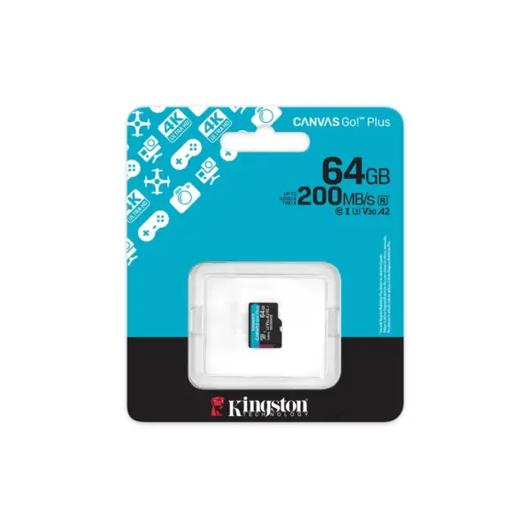 Карта пам'яті Kingston 64GB microSDXC сlass 10 UHS-I U3 V30 A2 Canvas Go Plus G4 (SDCG4/64GBSP)
