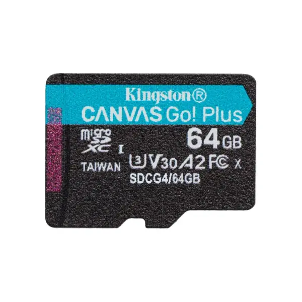 Карта пам'яті Kingston 64GB microSDXC сlass 10 UHS-I U3 V30 A2 Canvas Go Plus G4 (SDCG4/64GBSP)