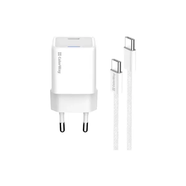 Зарядний пристрій ColorWay GaN Mini 30W PD Port PPS USB-C white + cable Type-C (CW-CHS054PDC-WT)