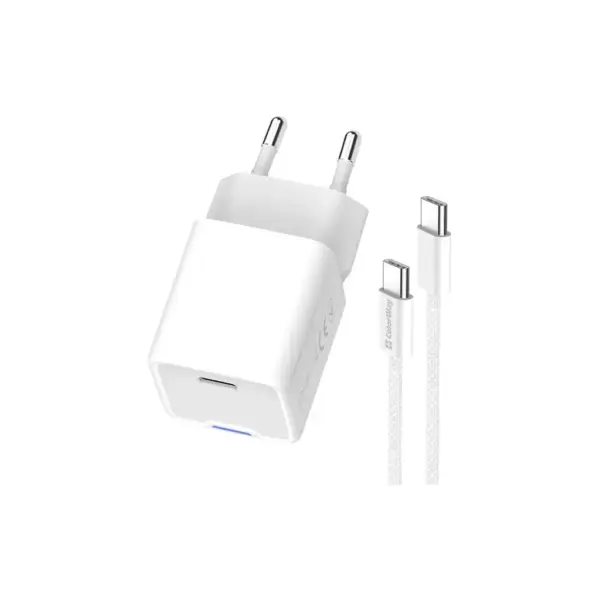 Зарядний пристрій ColorWay GaN Mini 35W PD Port PPS USB-C white cable Type-C (CW-CHS056PDC-WT)