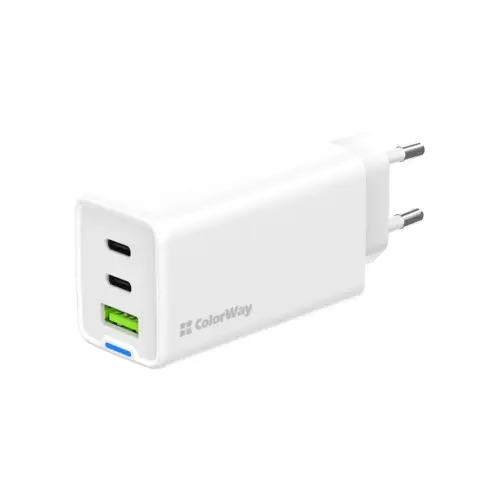 Зарядний пристрій ColorWay GaN Mini 65W PD Port PPS USB (USB-2C1A) white (CW-CHS058PD-WT)